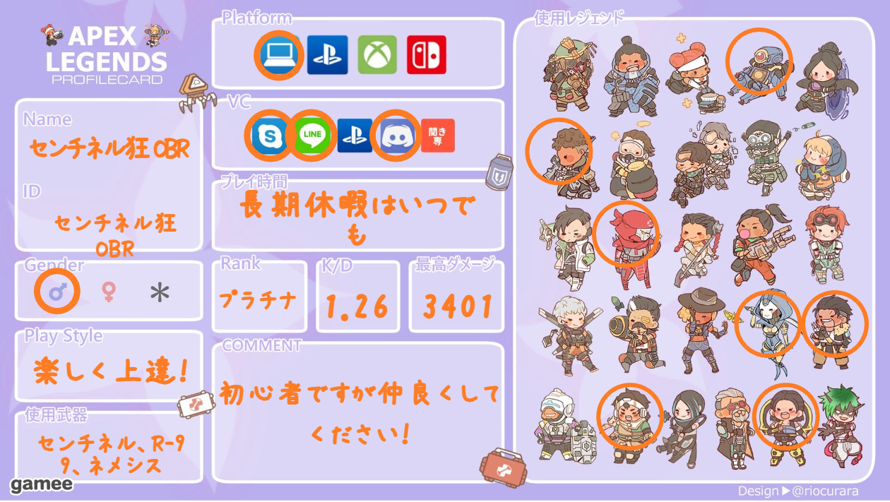 センチネル狂 OBRさんの自己紹介カード