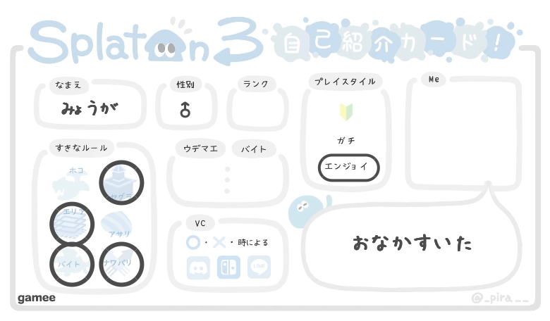 みょうがさんの自己紹介カード