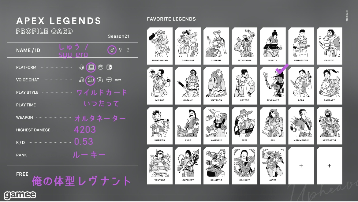 しゅうさんの自己紹介カード