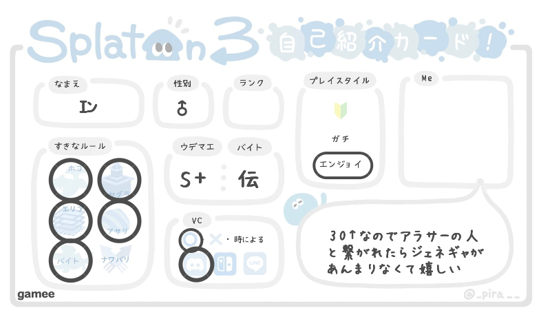ｴﾝさんの自己紹介カード
