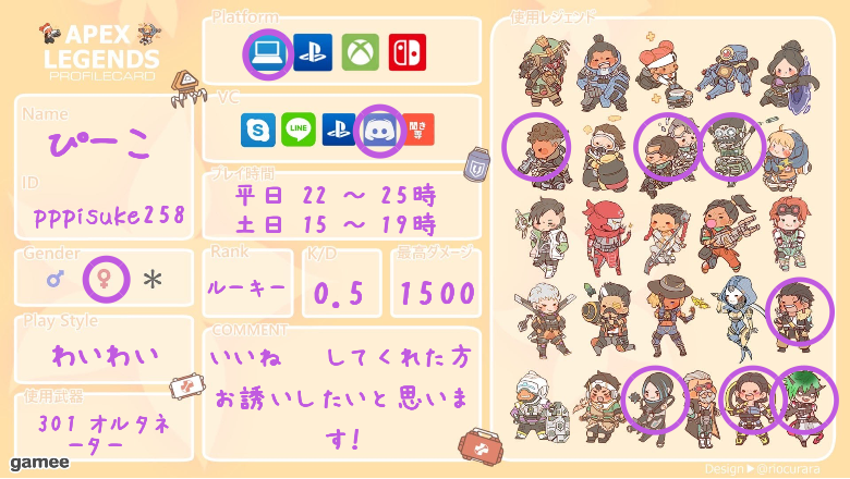 ぴーこさんの自己紹介カード
