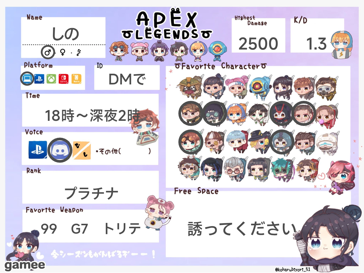 しのさんの自己紹介カード