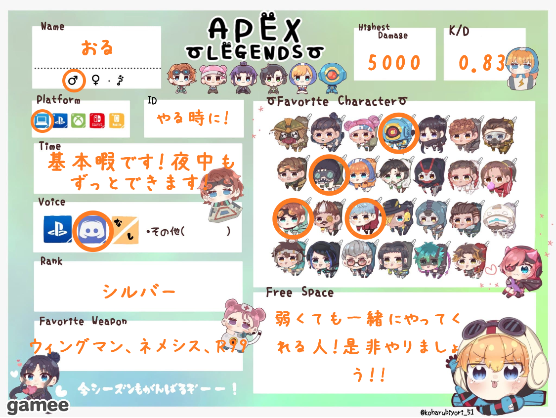 おるさんの自己紹介カード