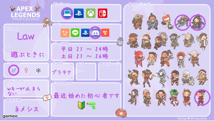Lawさんの自己紹介カード