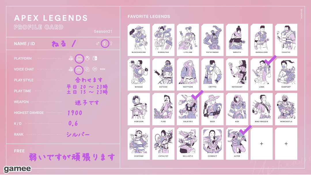 ねるさんの自己紹介カード