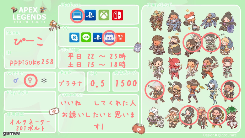 ぴーこさんの自己紹介カード
