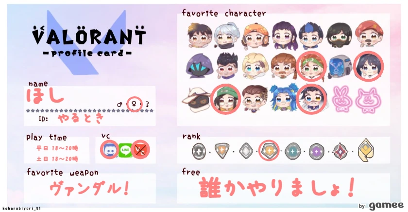 ほしさんの自己紹介カード