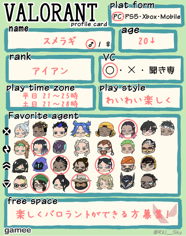 スメラギさんの自己紹介カード