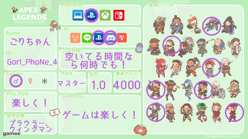 ごりちゃんさんの自己紹介カード
