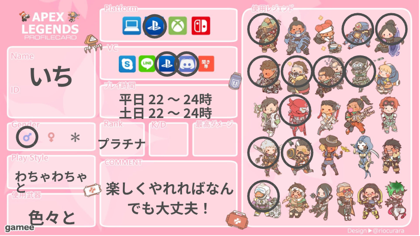 いちさんの自己紹介カード