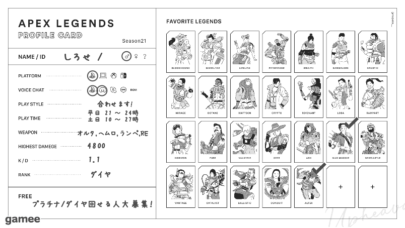 しろせさんの自己紹介カード