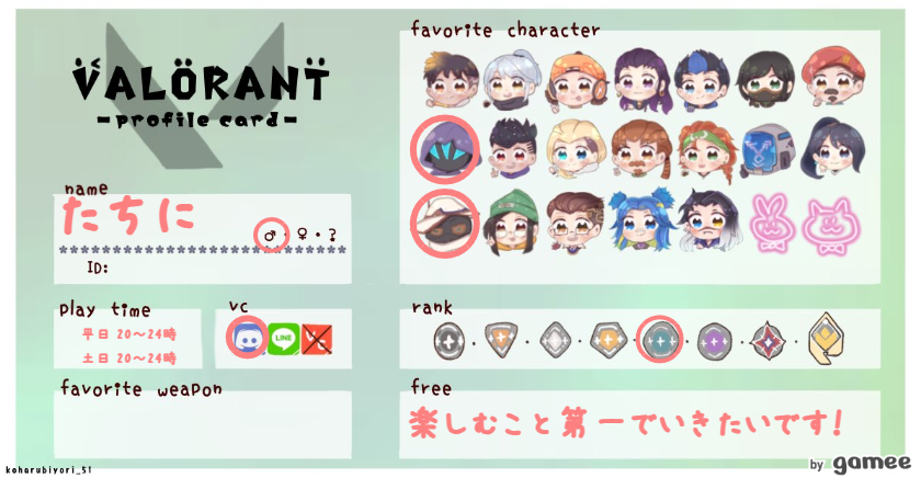 たちにさんの自己紹介カード