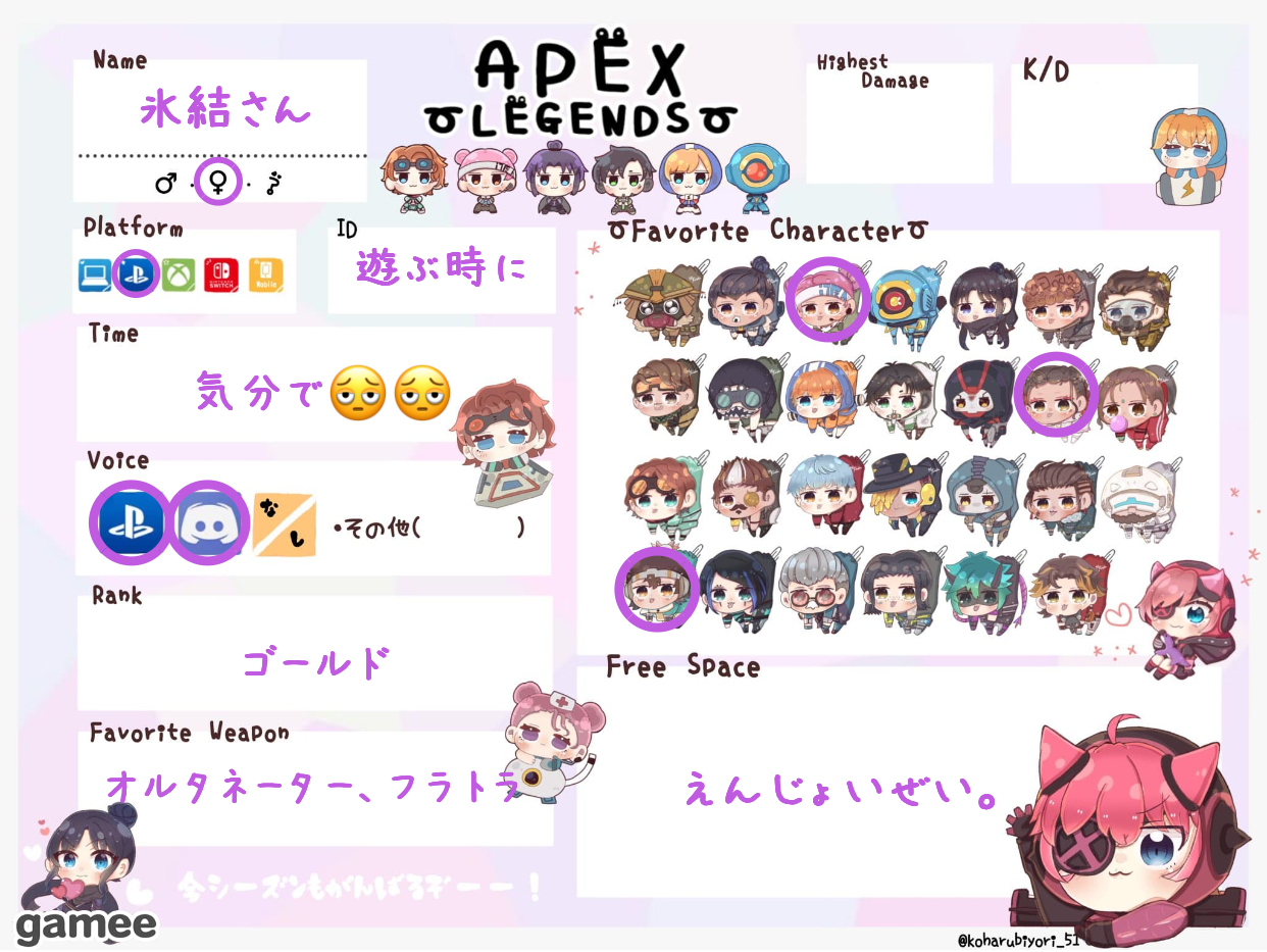 氷結さんさんの自己紹介カード