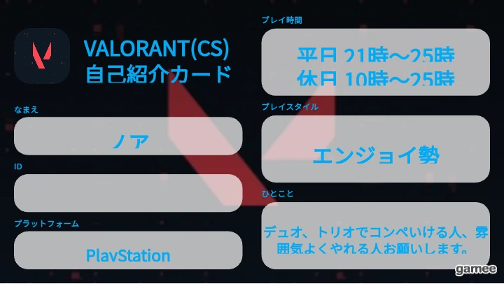 ノアさんの自己紹介カード