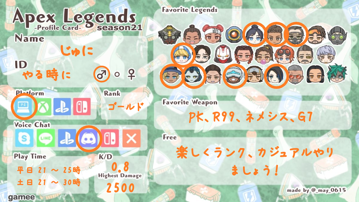 じゅにさんの自己紹介カード