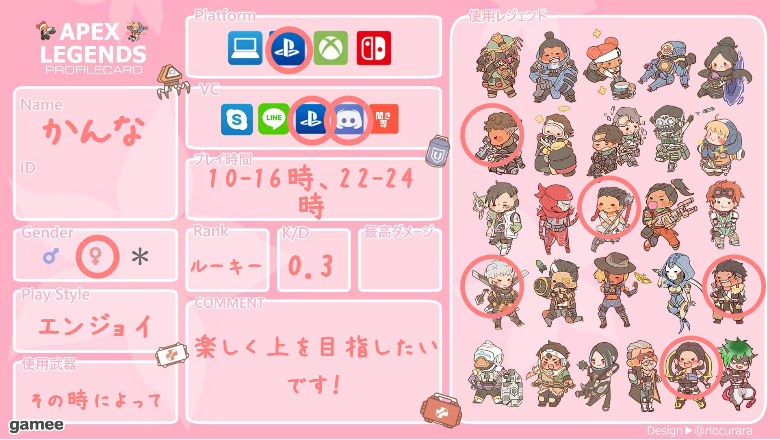 かんなさんの自己紹介カード