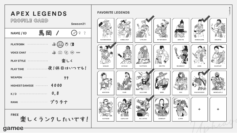 馬岡さんの自己紹介カード