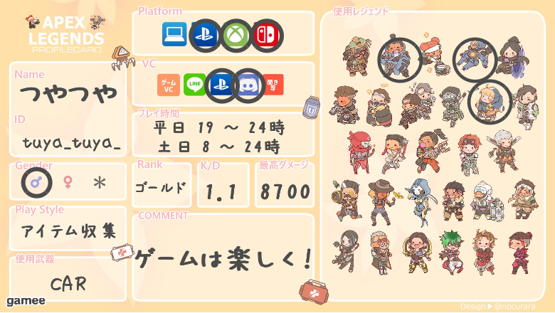 つやつやさんの自己紹介カード