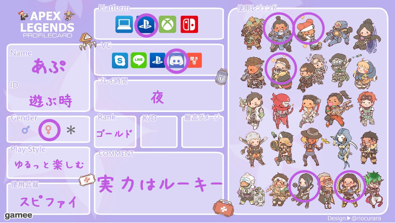 あぷさんの自己紹介カード