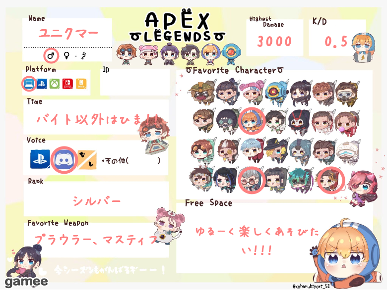 ユニクマーさんの自己紹介カード