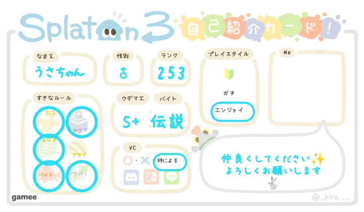 うさちゃんさんの自己紹介カード