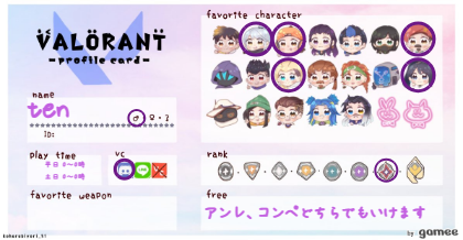 tenさんの自己紹介カード