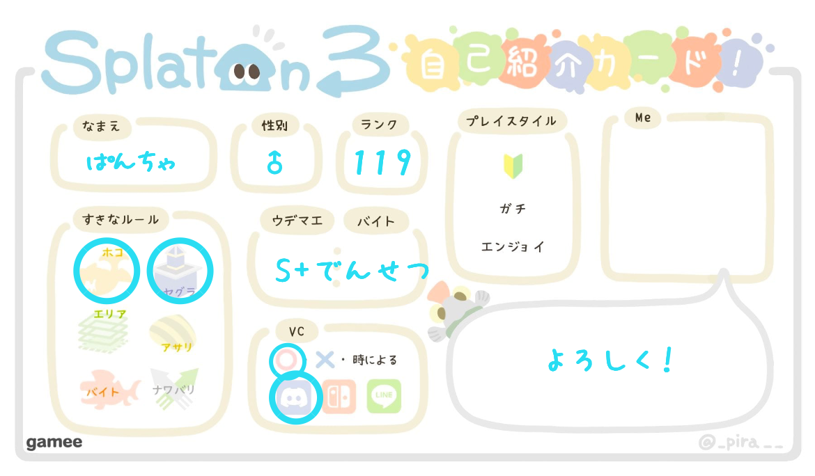 ぱんちゃさんの自己紹介カード