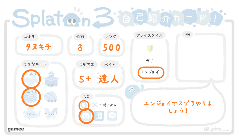 タヌキチさんの自己紹介カード