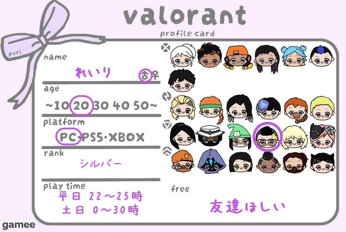 れいりさんの自己紹介カード