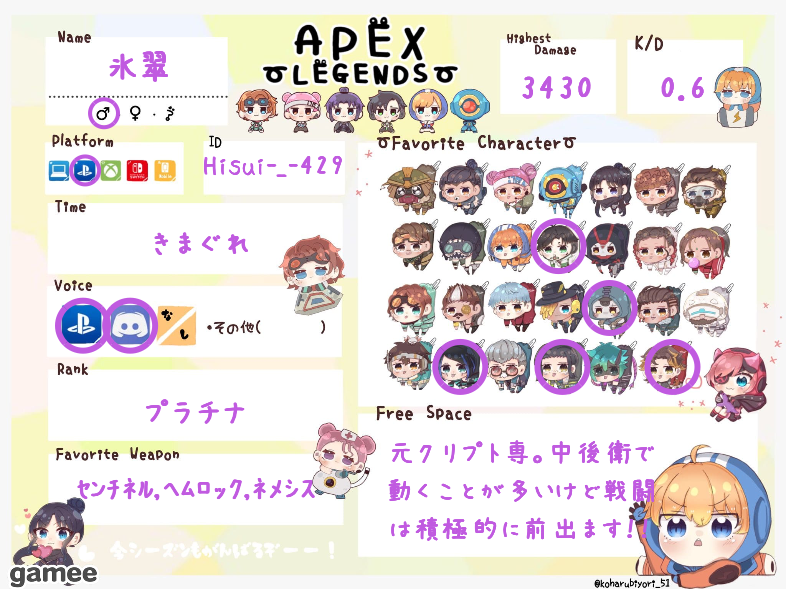 氷翠さんの自己紹介カード