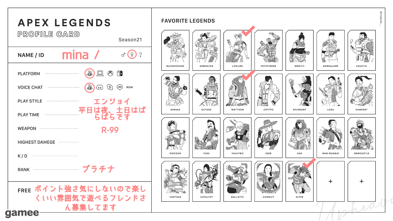 minaさんの自己紹介カード