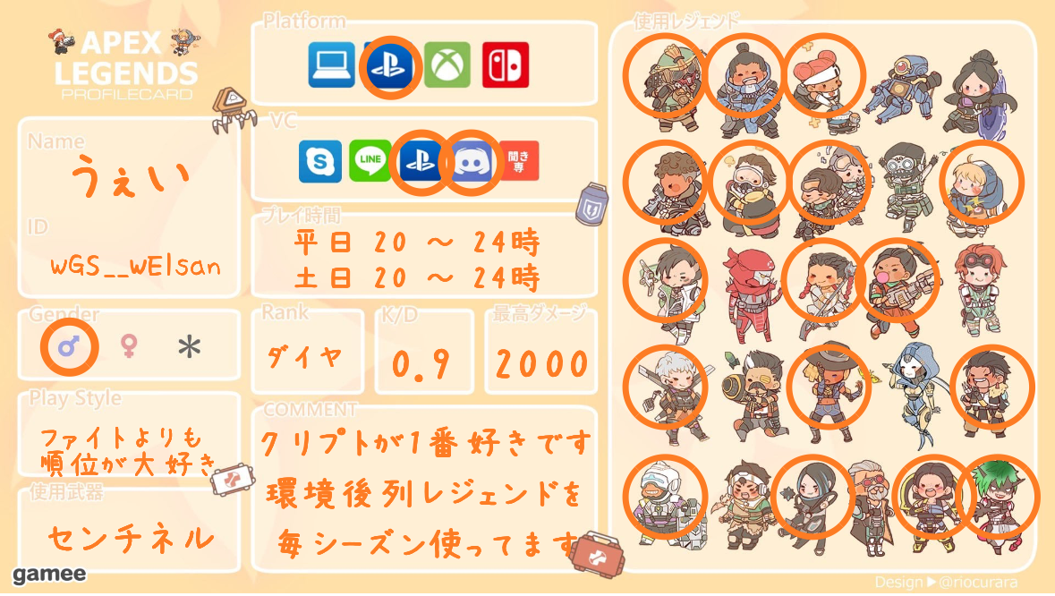 うぇいさんの自己紹介カード