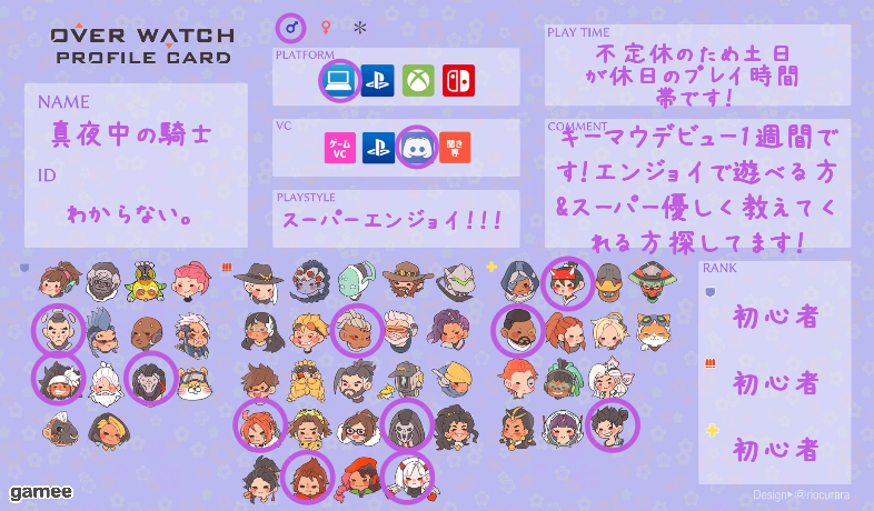 真夜中の騎士さんの自己紹介カード