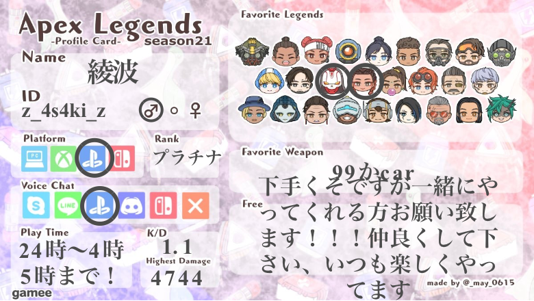 綾波さんの自己紹介カード