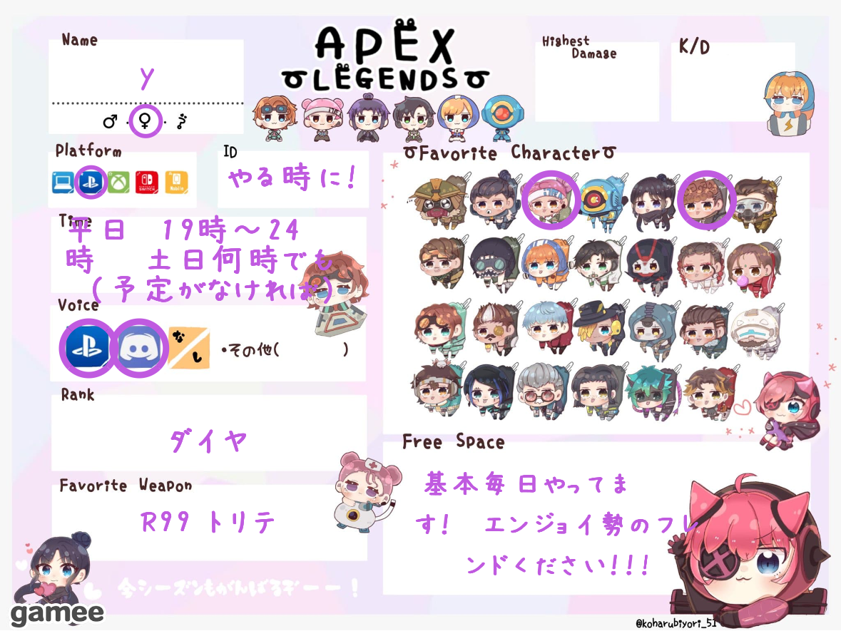 yさんの自己紹介カード