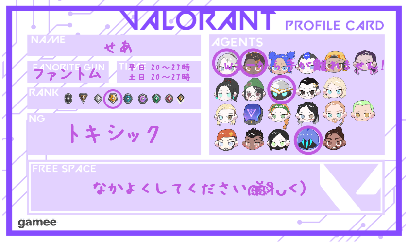 せあさんの自己紹介カード