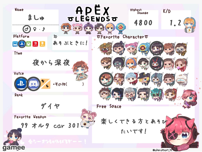 ましゅさんの自己紹介カード