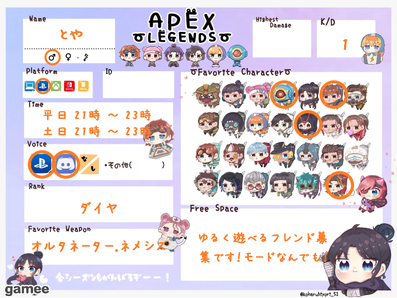 とやさんの自己紹介カード