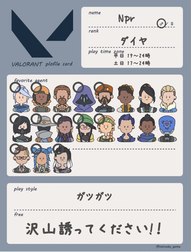 Nprさんの自己紹介カード
