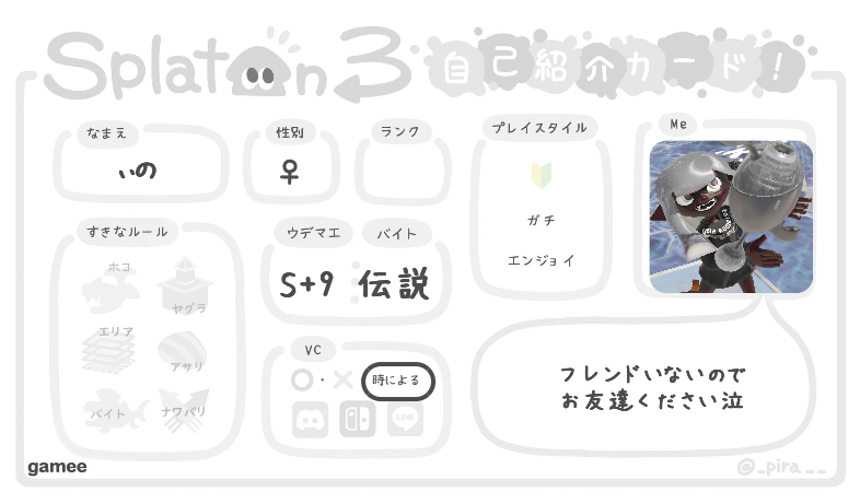ぃのさんの自己紹介カード