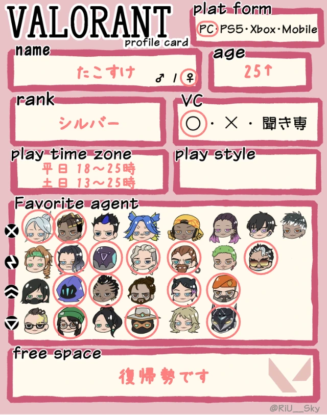 たこすけさんの自己紹介カード