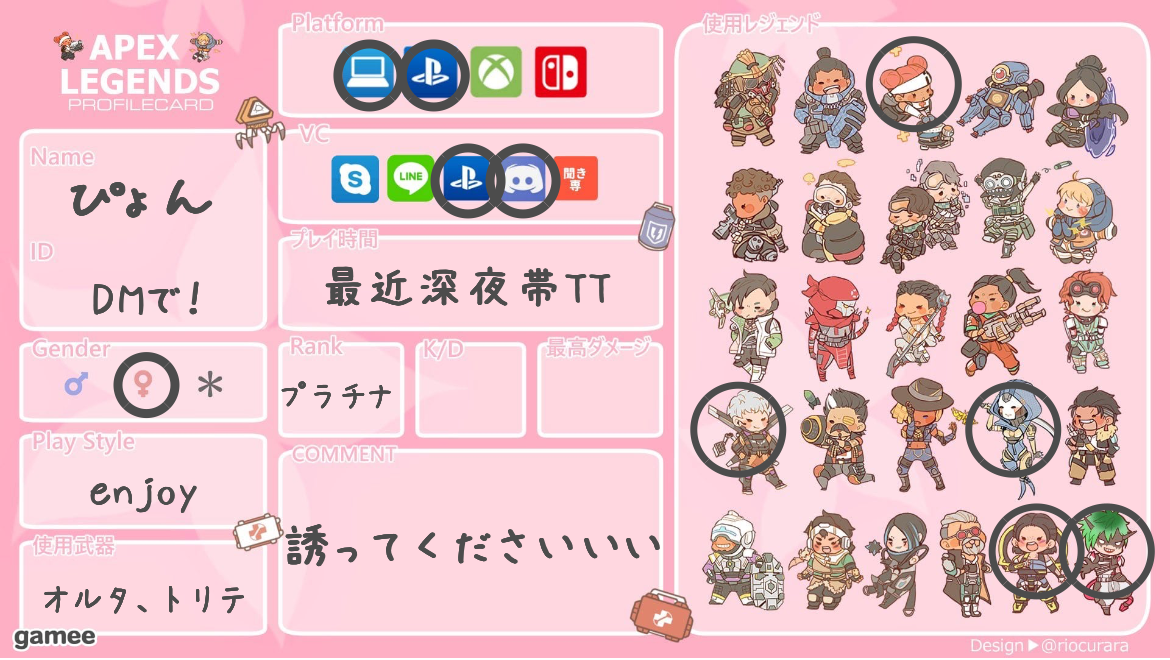 ぴょんさんの自己紹介カード