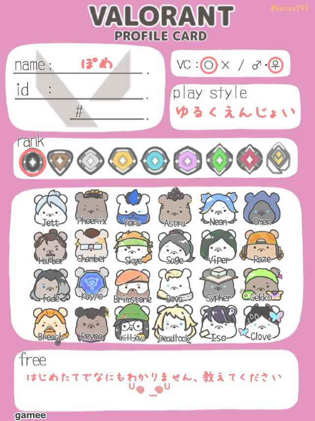 ぽめさんの自己紹介カード