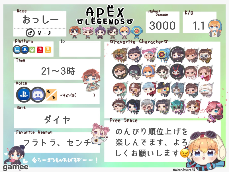 おっしーさんの自己紹介カード