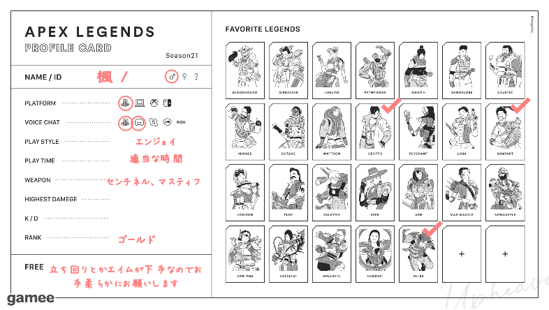 楓さんの自己紹介カード