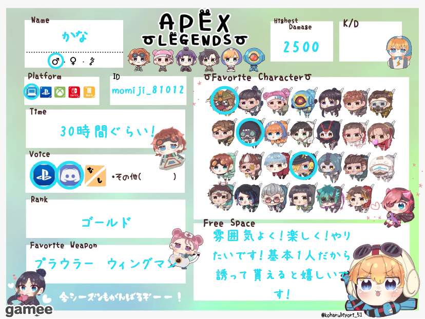 かなさんの自己紹介カード