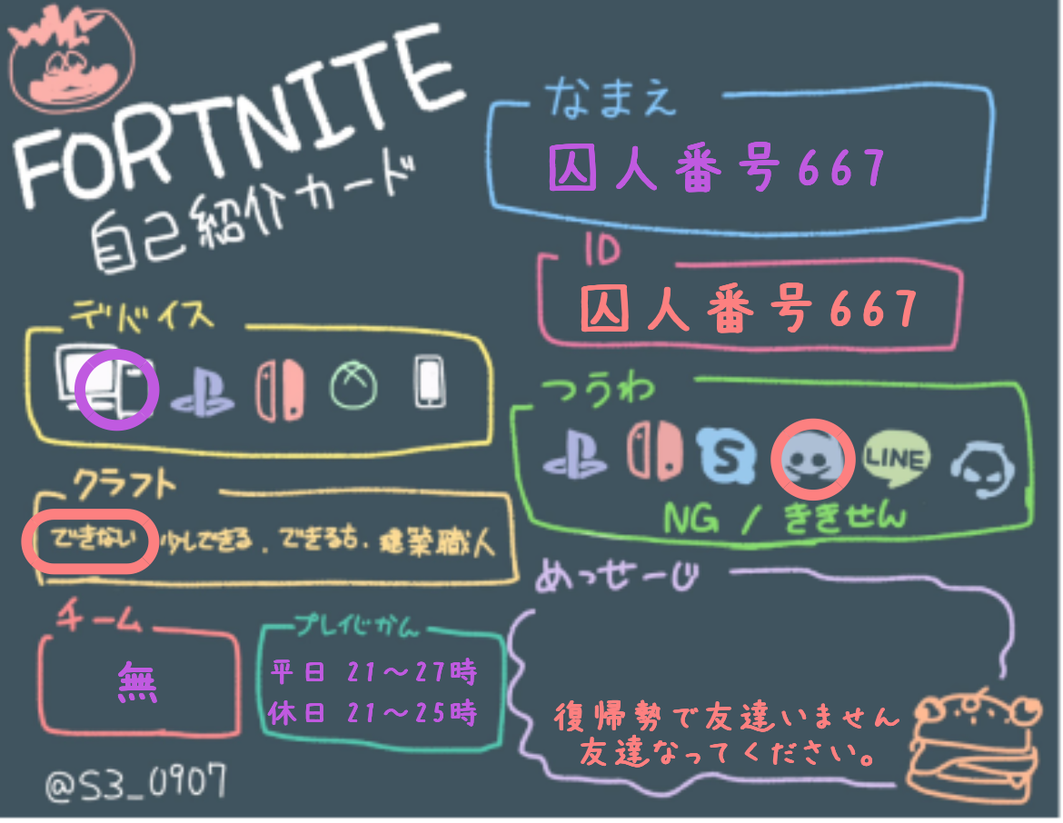 囚人番号667さんの自己紹介カード