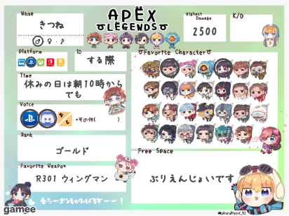 きつねさんの自己紹介カード