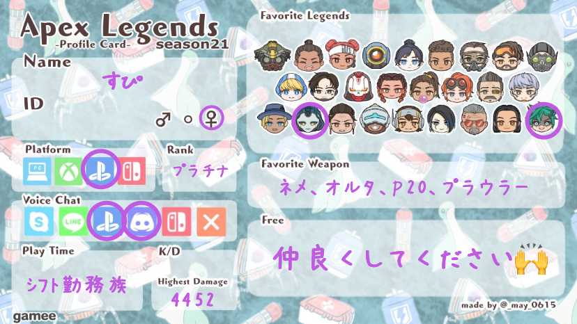 すぴさんの自己紹介カード