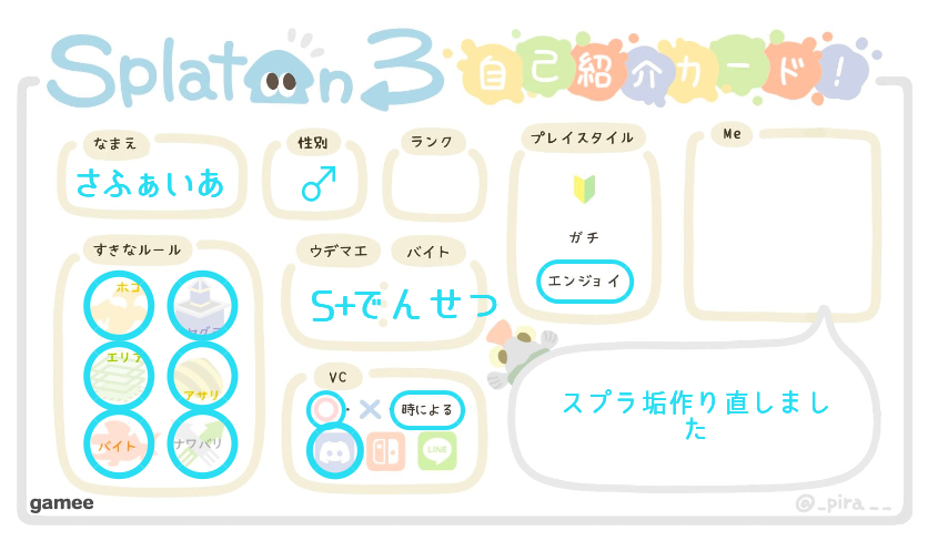 さふぁいあさんの自己紹介カード